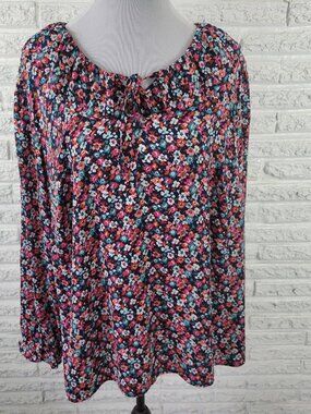 Croft & Barrow 2X Floral Ruffle Sleeve Top Womens Plus Keyhole Neck FLO29XE